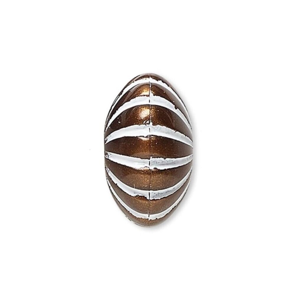 Vintage 80s Bronze White Lines 14X8 Corrugated Rondelle Acrylic Beads 10 pcs
